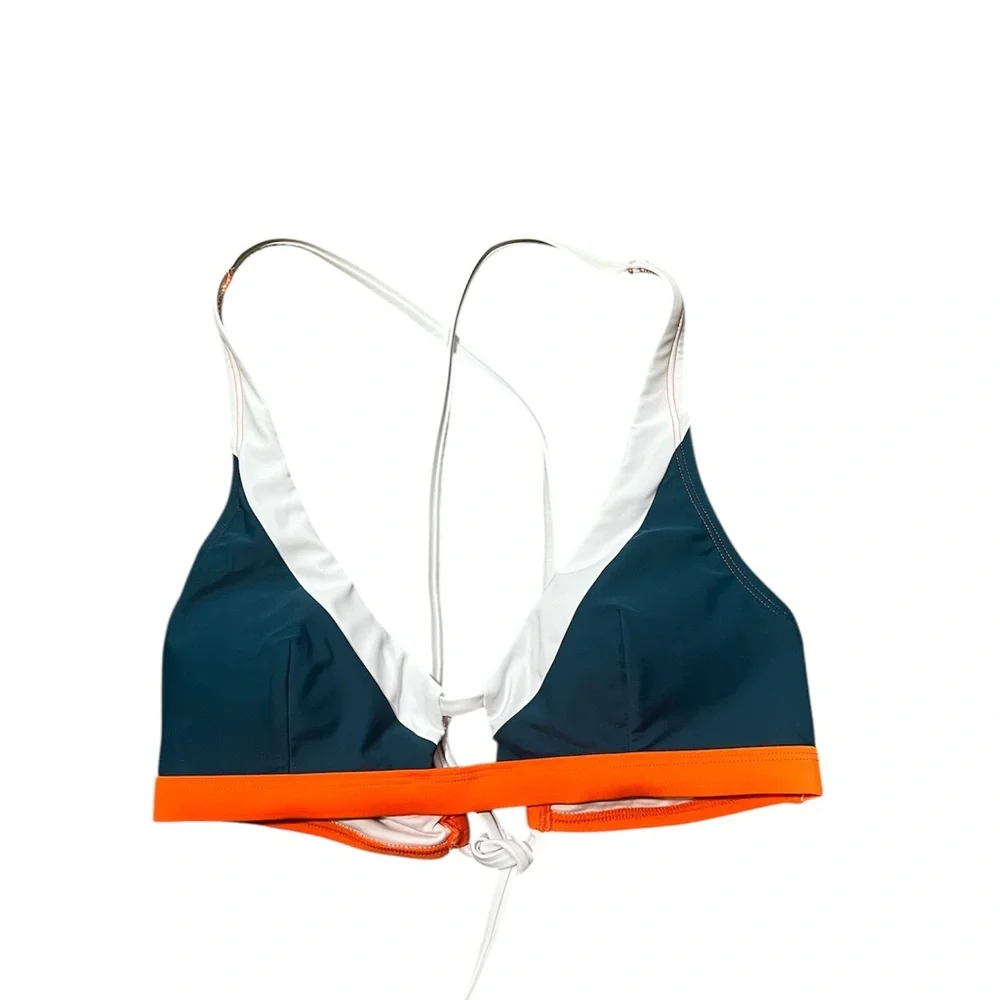 Cupshe Colorblock Bikini Teal‎ Orange and White Top S-M Bottom M-L